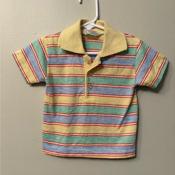 Vintage Healthtex 70s Striped Polo Shirt 2T USA Made Retro Kid Tee - Picture 6 of 6